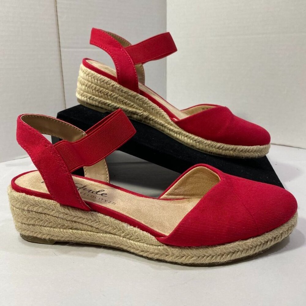 LifeStride Kayden Canvas Espadrille Wedge Slingback Sandals Fire Red Women’s 6.5